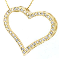 18k Yellow Gold Round Cut Diamonds Heart Shape Pendant Necklace