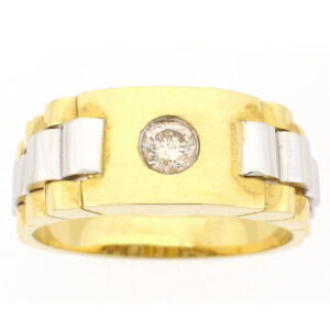 14 K Two Tone Men's Round Cut Center Stone Bezel Set Band