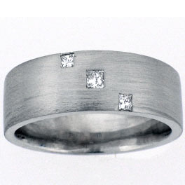 14k White Gold Men's Princess Cut Diamond Stone Bezel Set Wedding Band