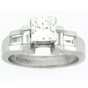 Platinum Chanel set baguette and princess cut diamond engagement ring