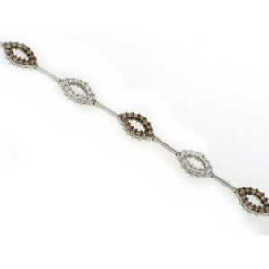 14k White Gold Round brilliant Cut White and champagne color Diamonds Bracelet