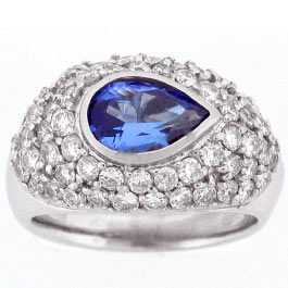 14k white gold ring with a Pear Shaped Tanzanite Center Stone with Diamonds