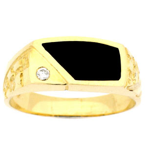 18k Yellow Gold Men's Black onyx with a Round Cut Diamond Bezel Set Wedding Band