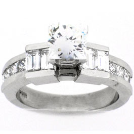 Platinum Princess Cut Diamond Center Stone with Two Emerald Cut Side Diamonds and Princess Cut Diamonds Channel Set Engagement Ringn