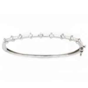 14k White Gold Round Cut Diamonds prong Set Bangle Bracelet