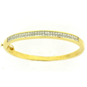 18k Yellow Gold Princess Cut Diamonds Invisible set Bangle Bracelet