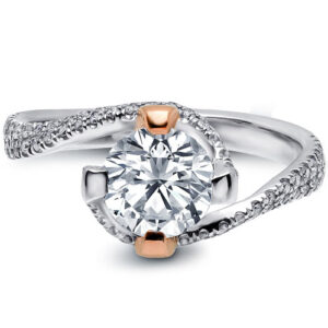 18k Two Tone Round Cut Center Diamond Stone Round Cut Diamonds Engagement Ring-Size 8