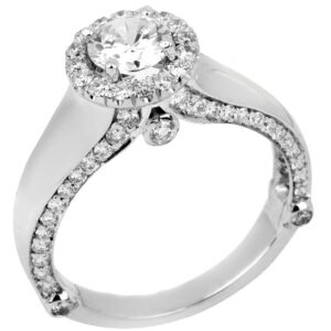 14 k White Gold Round Cut Center Stone Diamond Halo Diamond Engagement Ring