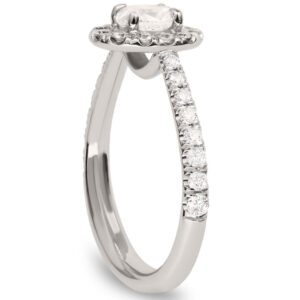 14K White Gold Round Cut Center Stone Halo Diamonds Engagement Ring