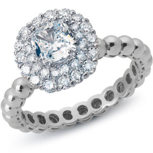 18k White Gold Cushion Cut Center Stone Double Halo Diamond Ring-Size 8