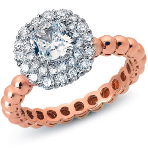 14k Rose Gold Cushion Cut Center Stone Diamond Double Halo Ring