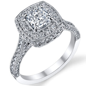 14k Cathedral 3D Halo All Sides with Diamonds Engagement Ring