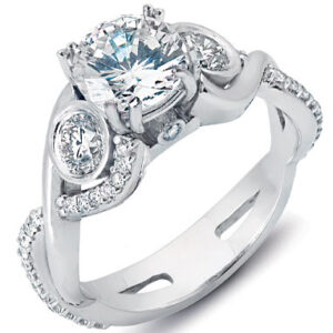 18k White Gold Round Cut Diamond Center Stone with Two Round Cut Diamonds Bezel Set Diamond Ring-Size 8