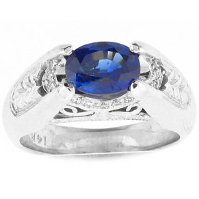 14k White Gold Oval Shape Royal Blue Sapphire Round Cut Diamonds Halo Ring