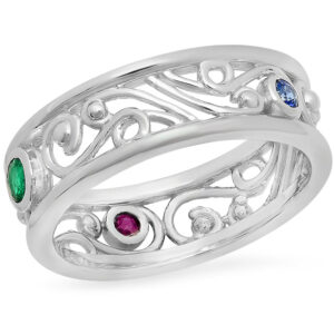 14k White gold assorted Round Gemstone Eternity Band.