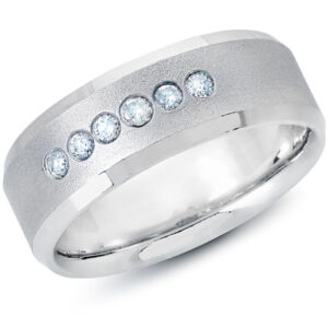 14k White Gold Men's Round Bezel Set Wedding Band