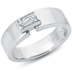 14k White Gold Men's Diamond Emerald Cut Bezel Set Wedding Band
