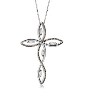 14k Rose Gold Champagne Diamonds Open Cross Pendant