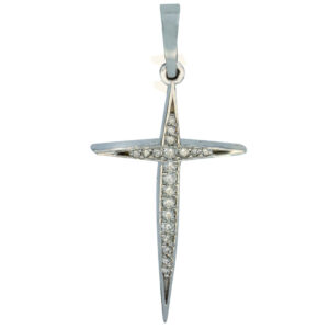 14k White Gold Round Diamonds Cross Pendant
