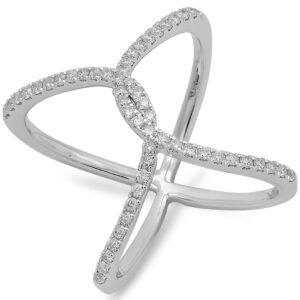 18k White Gold Round Diamonds Cross Ring-Size 8