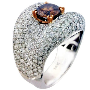 18k White Gold Champagne color diamond with Round Cluster Diamonds Ring