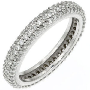 14k White gold hand crafted with pavee set Round diamond Eternity Band