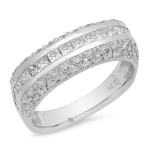 14k White Gold Princess Cut Channel Set Diamonds+ round Pavée set diamond band.