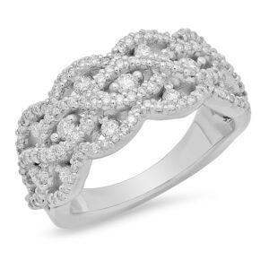 14k White Gold Round Diamonds Braided Band