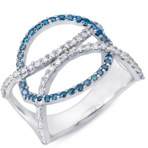 14k White Gold White & Blue Diamonds Band