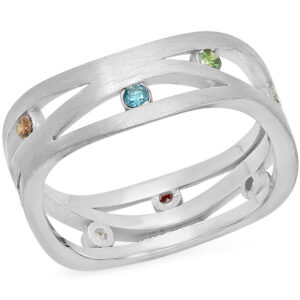 14k White Gold Multi Color round brilliant diamond eternity Band