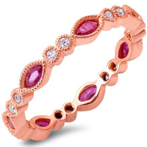 14k Rose Gold Round Diamonds and Ruby Band