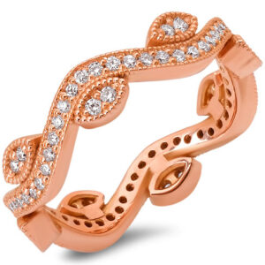 14k Rose Gold Round Shape Diamonds Curved Band